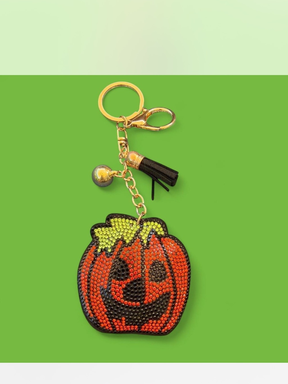 Embellished Jack-O'-Lantern Keychain - Orange & Green